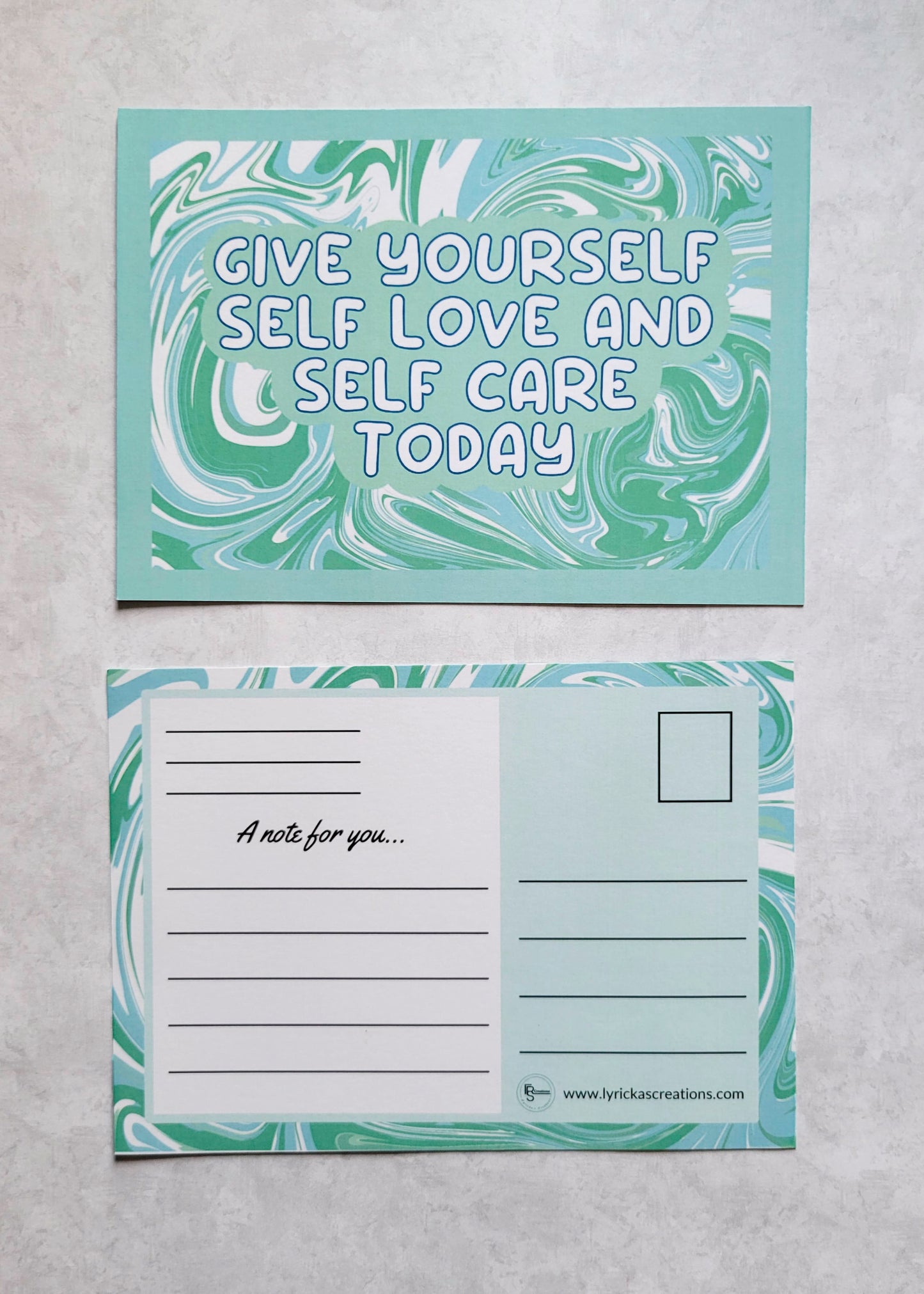 2 Pack: Give Yourself Self Love and Self Care Postcard (Light Teal)