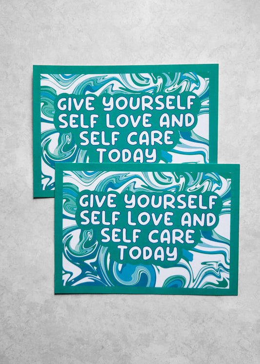 2 Pack: Give Yourself Self Love and Self Care Postcard (Dark Teal)
