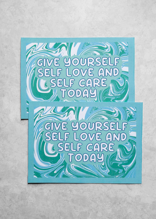 2 Pack: Give Yourself Self Love and Self Care Postcard (Light Teal)