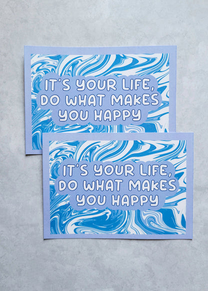 2 Pack: It's Your Life, Do What Makes You Happy Postcards (Light Blue)