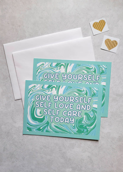 2 Pack: Give Yourself Self Love and Self Care Postcard (Light Teal)
