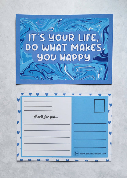 2 Pack: It's Your Life, Do What Makes You Happy Postcards (Dark Blue)