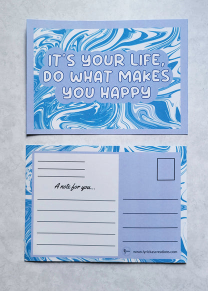 2 Pack: It's Your Life, Do What Makes You Happy Postcards (Light Blue)