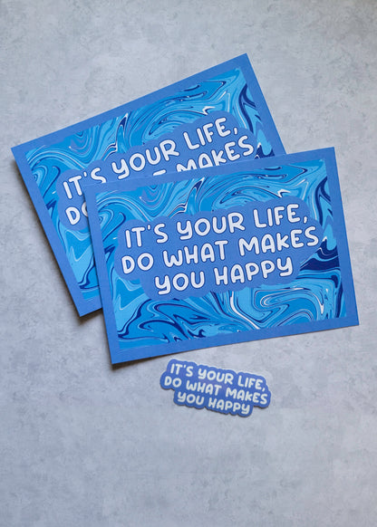 2 Pack: It's Your Life, Do What Makes You Happy Postcards (Dark Blue)