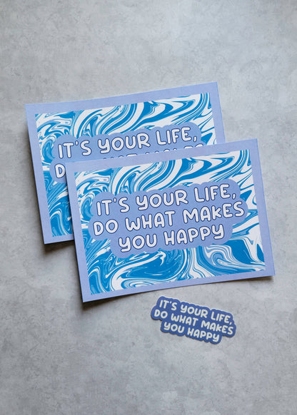 2 Pack: It's Your Life, Do What Makes You Happy Postcards (Light Blue)